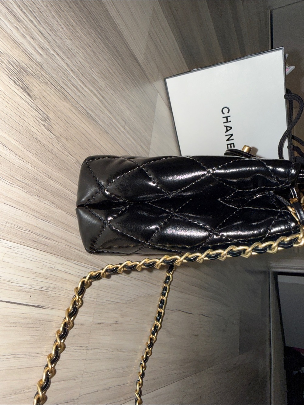 CHANEL Black Quilted Mini Top Handle Bag with Gold Chain - Picture 4 of 7